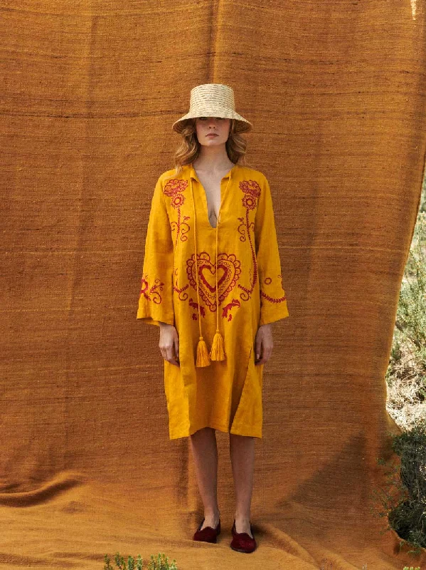 Sphene Embroidered Linen Midi Dress