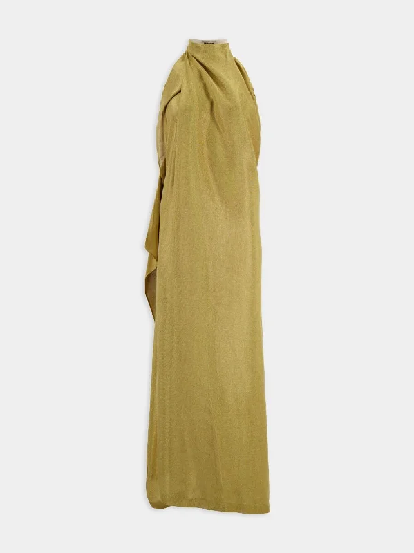 Crocus Draped Halter Neck Maxi Dress