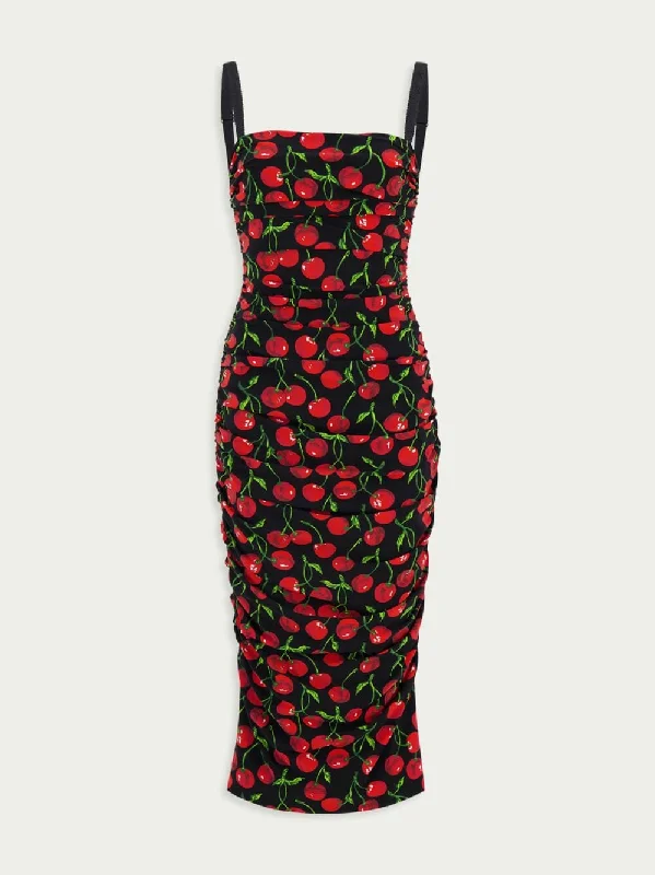 Cherry-Print Midi Dress