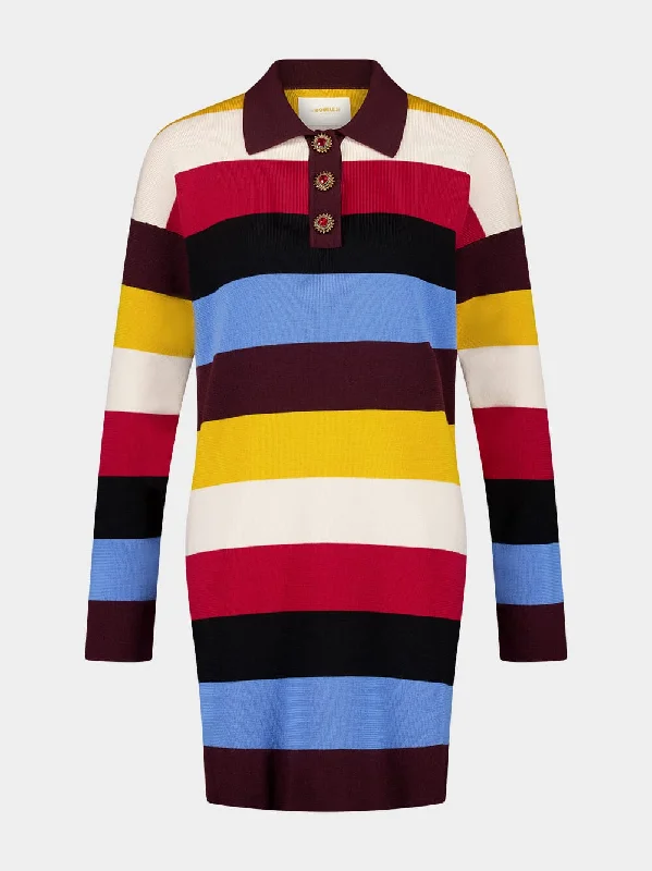 Striped Midi Polo Dress in Merino Wool