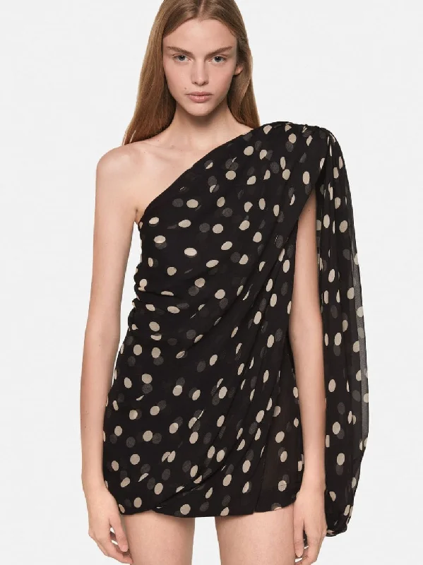 Asymmetric Silk Polka Dot Dress