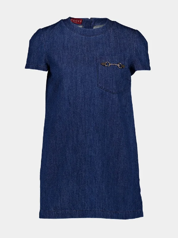 Denim Mini Dress with Horsebit