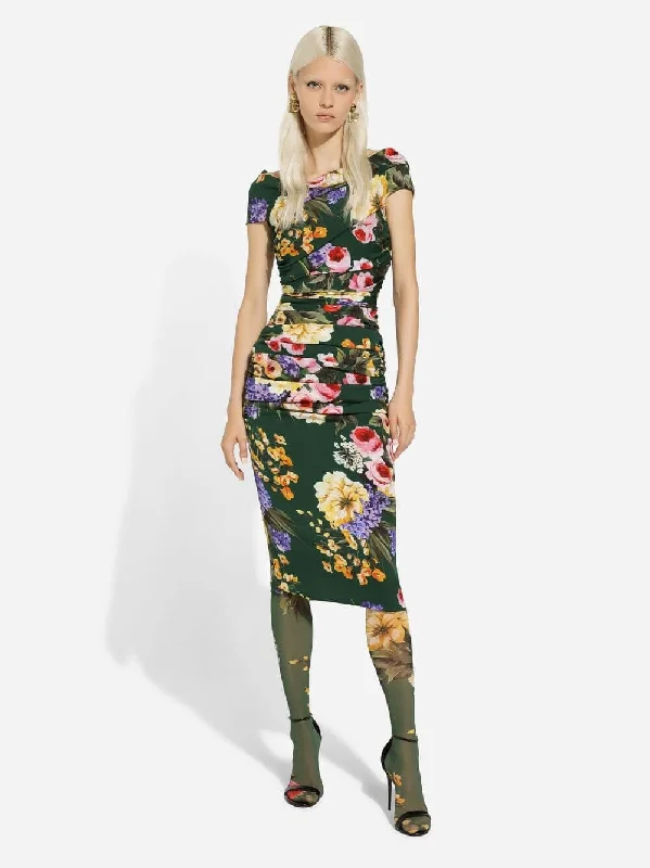 Garden Print Draped Sheath Dress