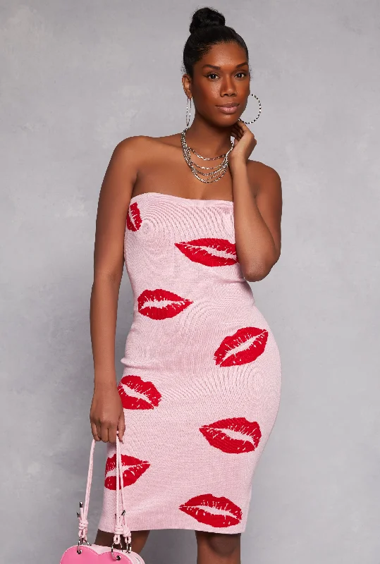 Lip Print Midi Tube Dress