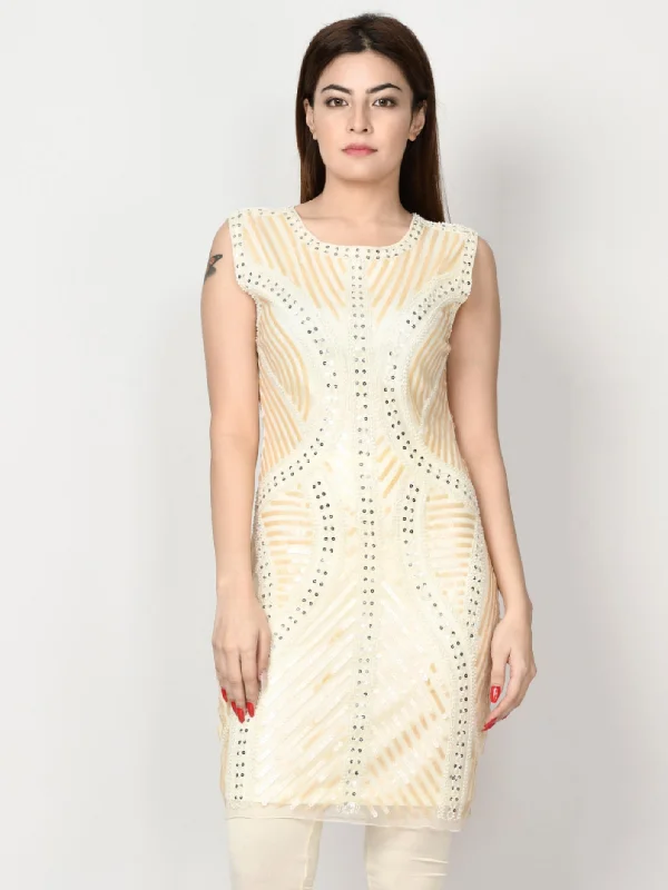 Embellished Net Dress - Off White