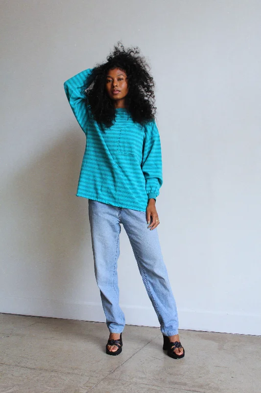 1990s Turquoise Striped Pullover Tee