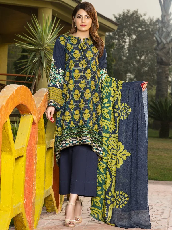 3-Piece Embroidered Slub Khaddar Suit