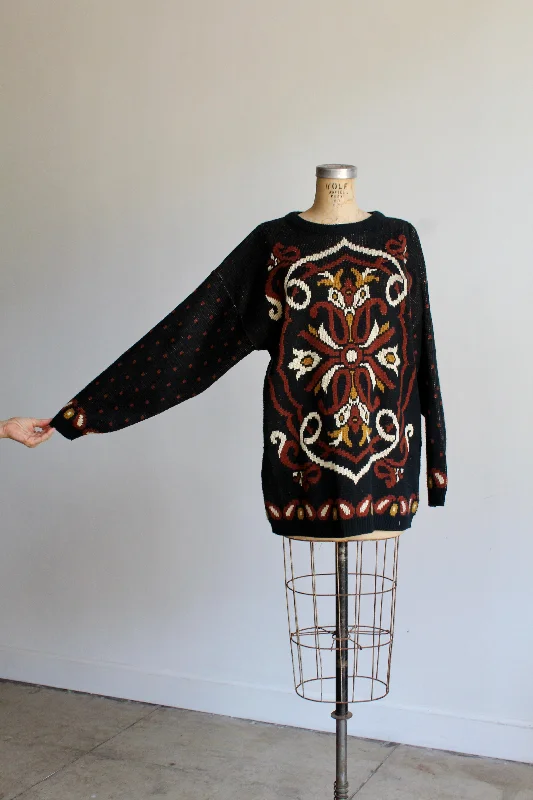 1980s Paisley Floral Knit Pullover Sweater