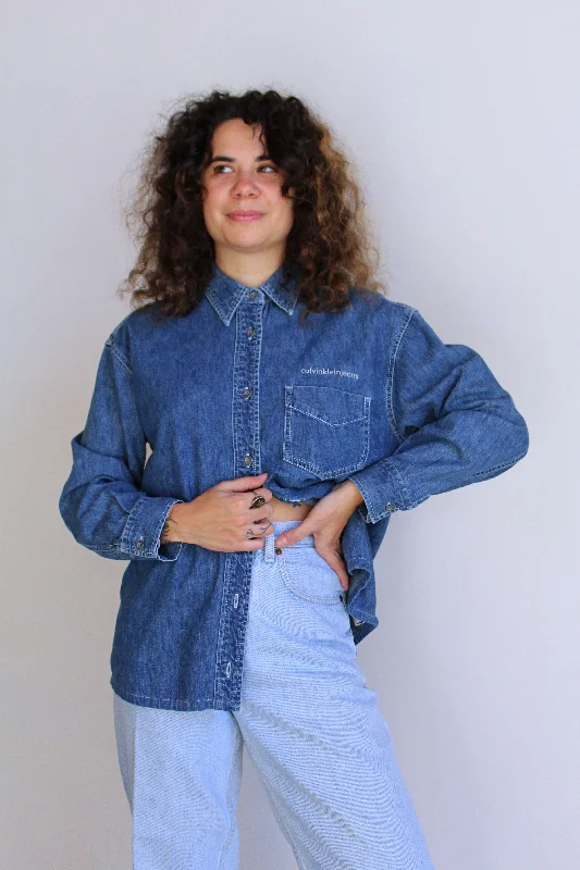 1990s Calvin Klein Denim Button Down Shirt