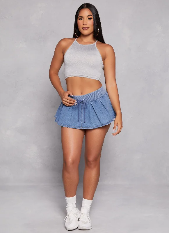 Almost Famous Denim Pleated Micro Mini Skort