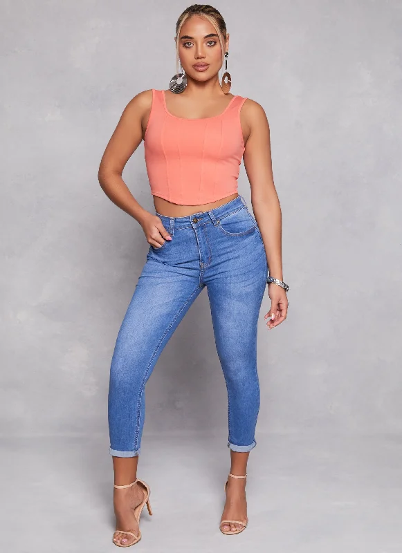 WAX High Waist Rolled Cuff Denim Jeans