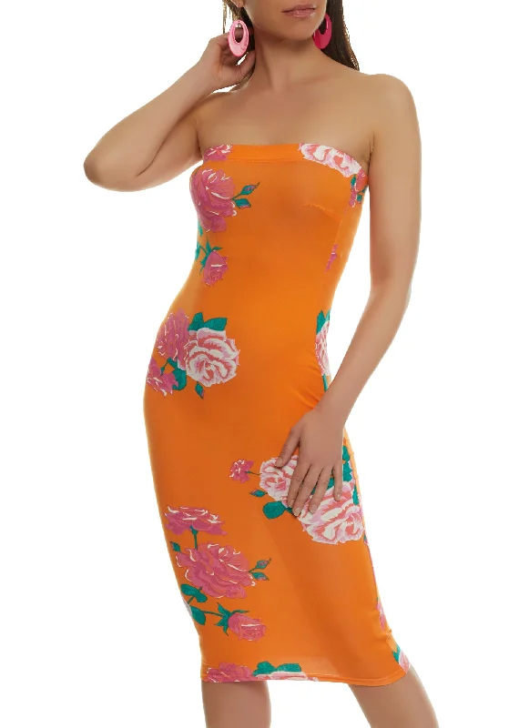 Floral Print Tube Bodycon Dress