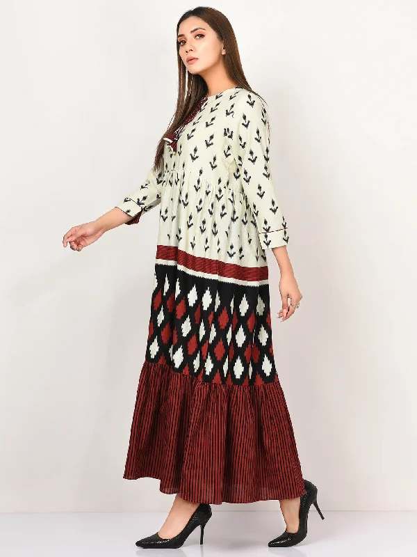 Printed Slub Khaddar Dress