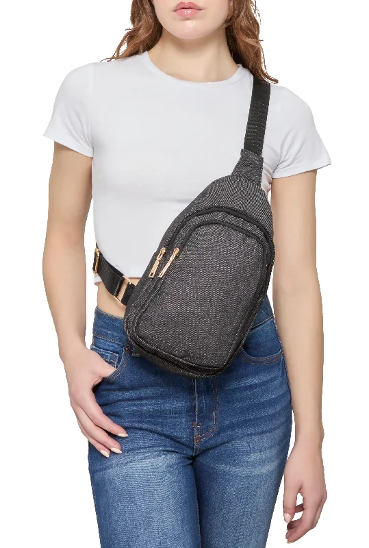 Denim Double Zip Sling Backpack