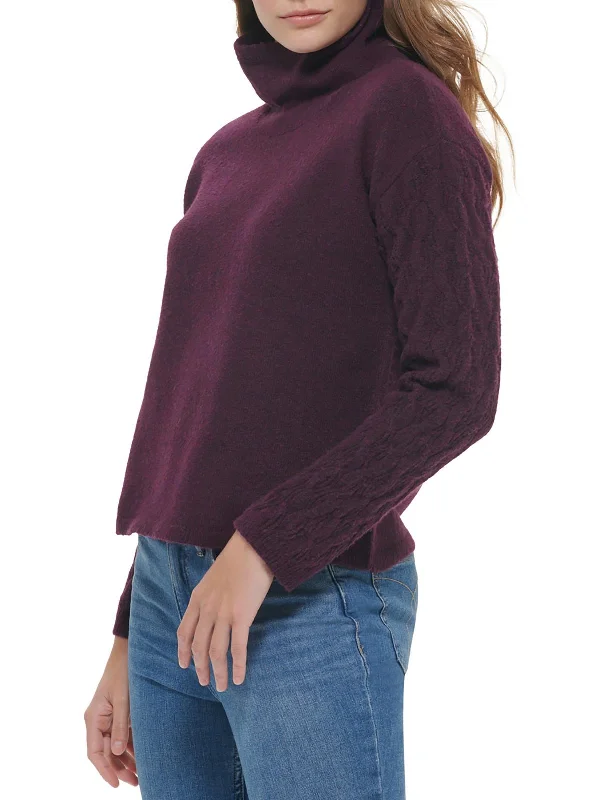 Womens Cable Knit Cowlneck Pullover Sweater