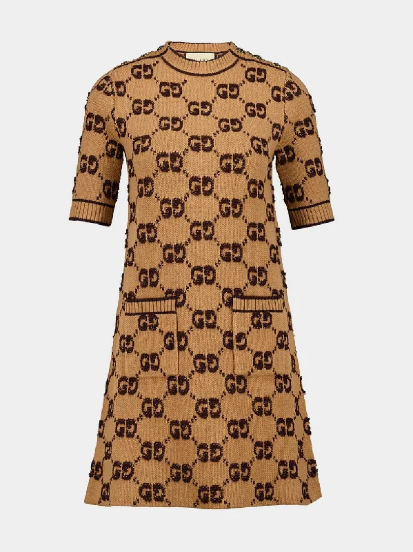 Wool Camel Bouclé Jacquard Mini Dress