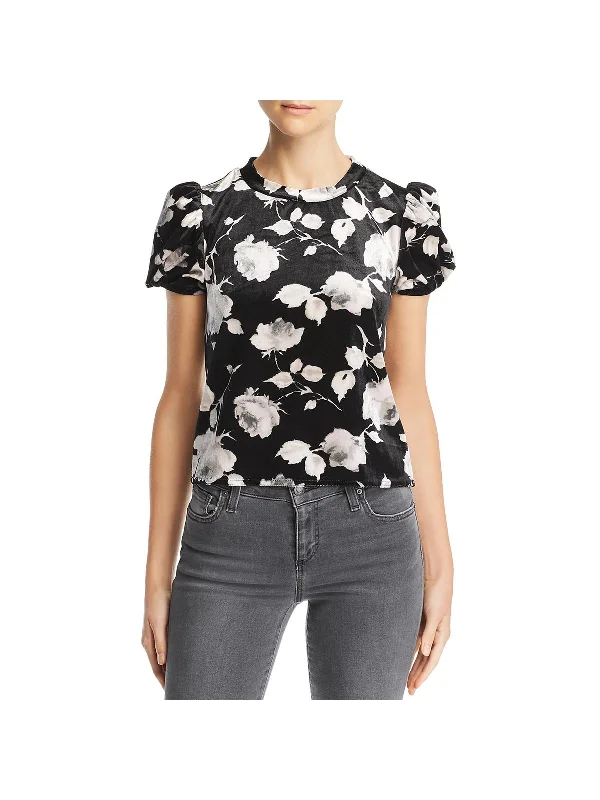 Womens Velvet Floral Pullover Top