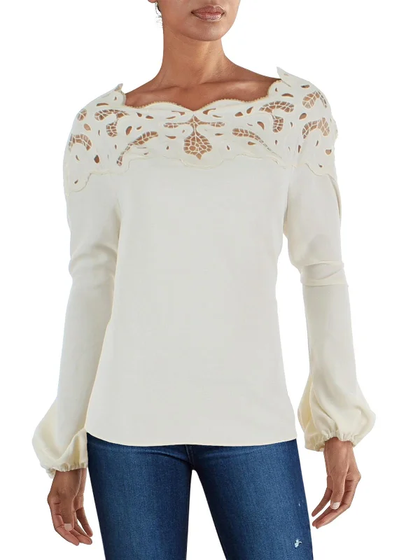 Womens Lace Relaxed Pullover Top